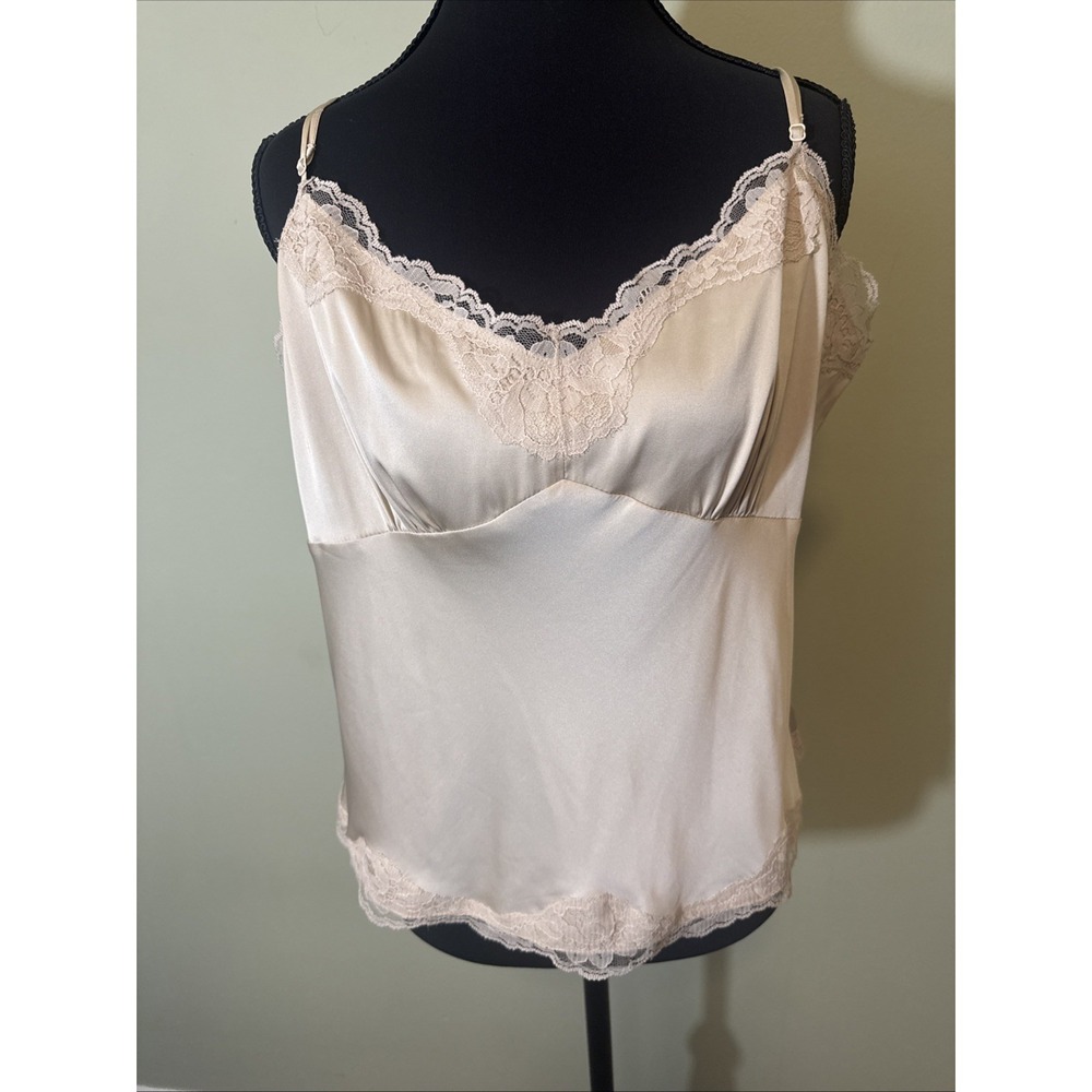 Ann Taylor Silk Camisole Vintage Y2K Lace Trim Champagne‎ Size 14 Whimsy NEW
